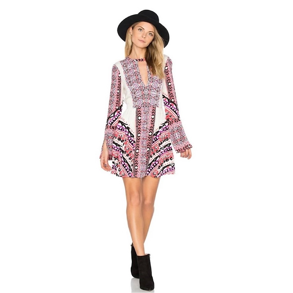 A044 ✽  Free People Bohemian Pink Patterned Dress - Picture 2 of 6